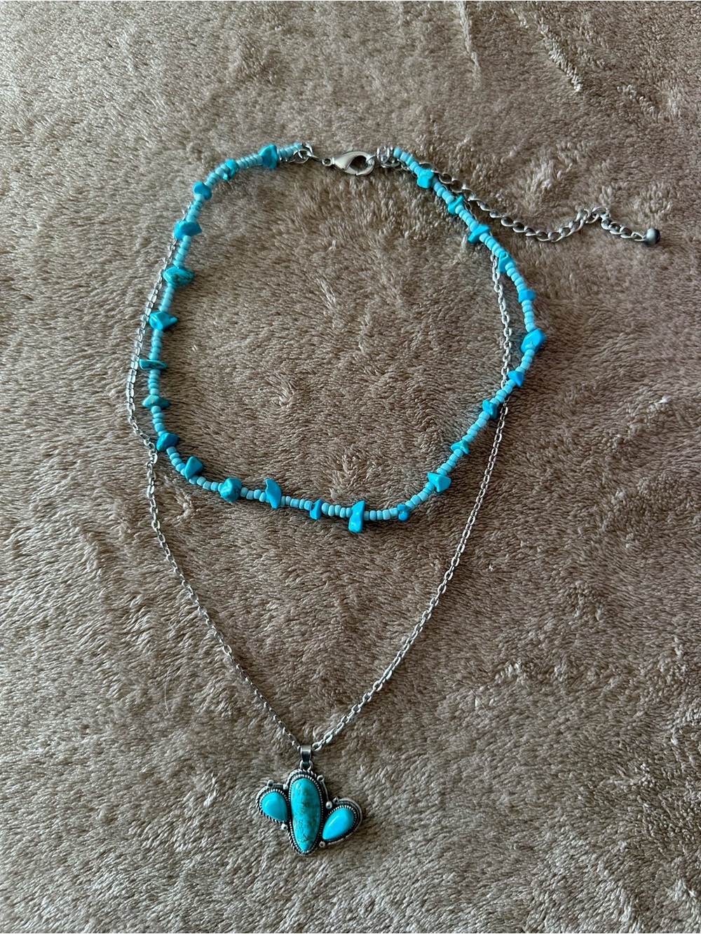Turquoise Layered Pendant Necklace - Blue Bead Choker